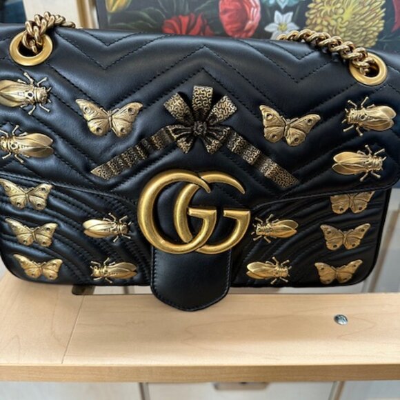 Gucci GG Marmont Medium Insect Black Matelassé Purse - Picture 4 of 13